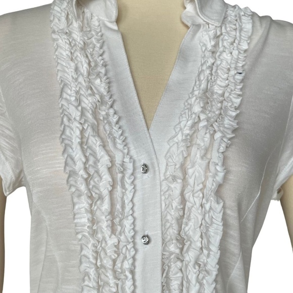 INC International Concepts White Ruffle Front Blouse With Rhinestone Buttons NWT - Picture 2 of 11